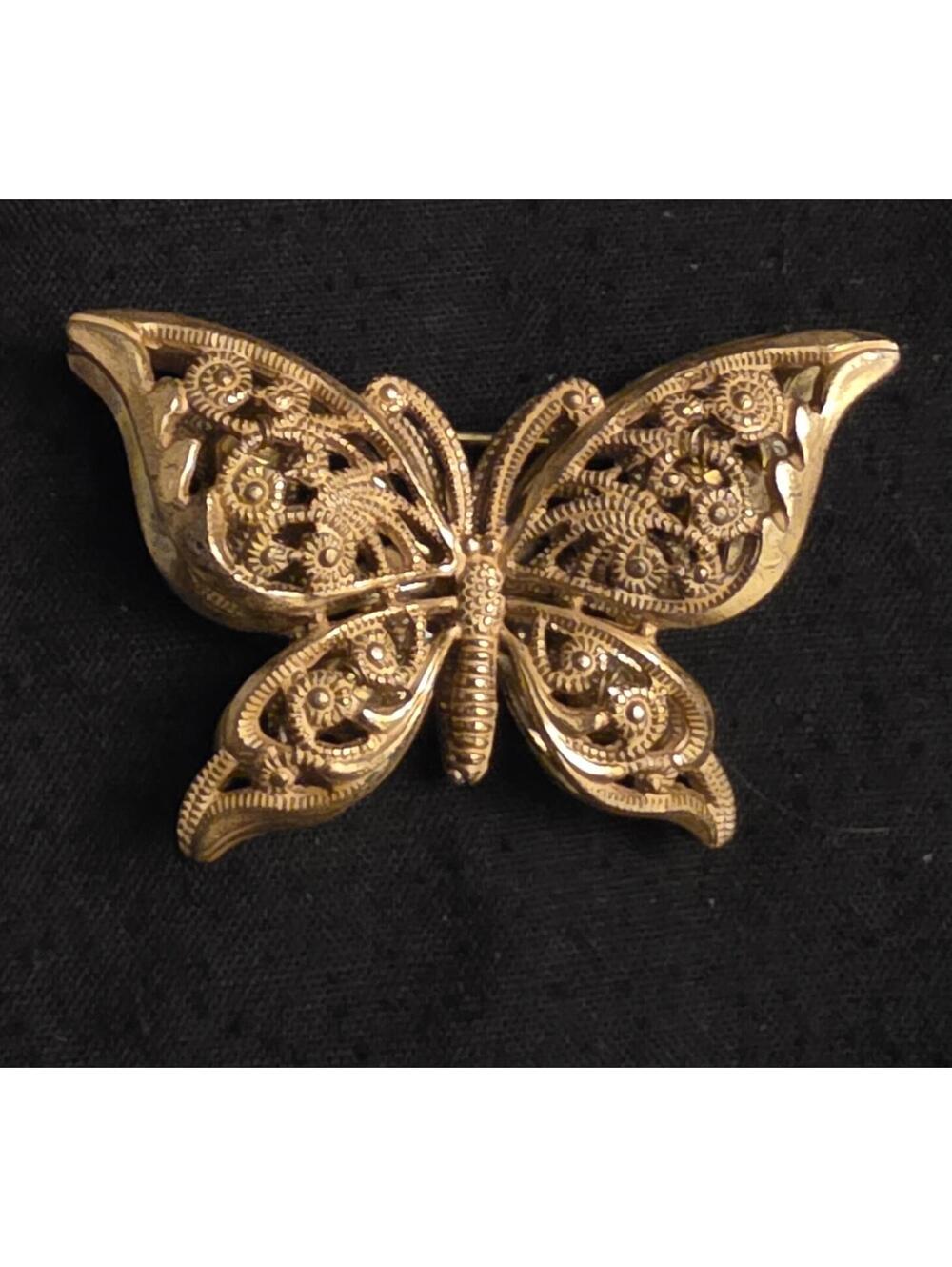 Vintage 1950s Miriam Haskell Gold-Tone Filigree Butterfly Brooch